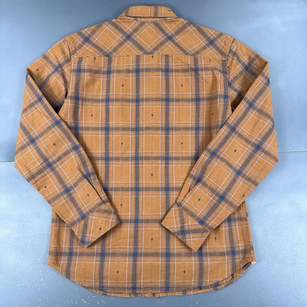 Tentree Shirt Men Small Burnt Orange Blue Check Plaid Button Ikat Hickory Stripe - Picture 6 of 7